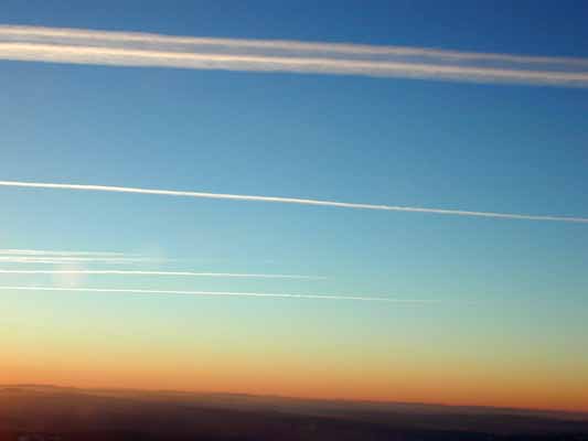 contrails in the sunset