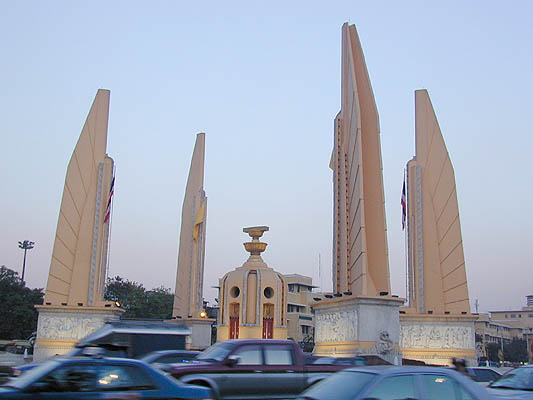 democracy monument at dusk