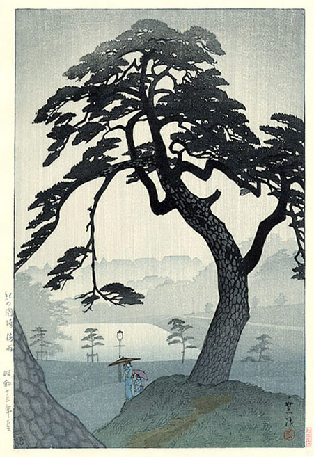 Shiro Kasamatsu - Pine Tree in Rain, Kinokunizaka, in Tokyo